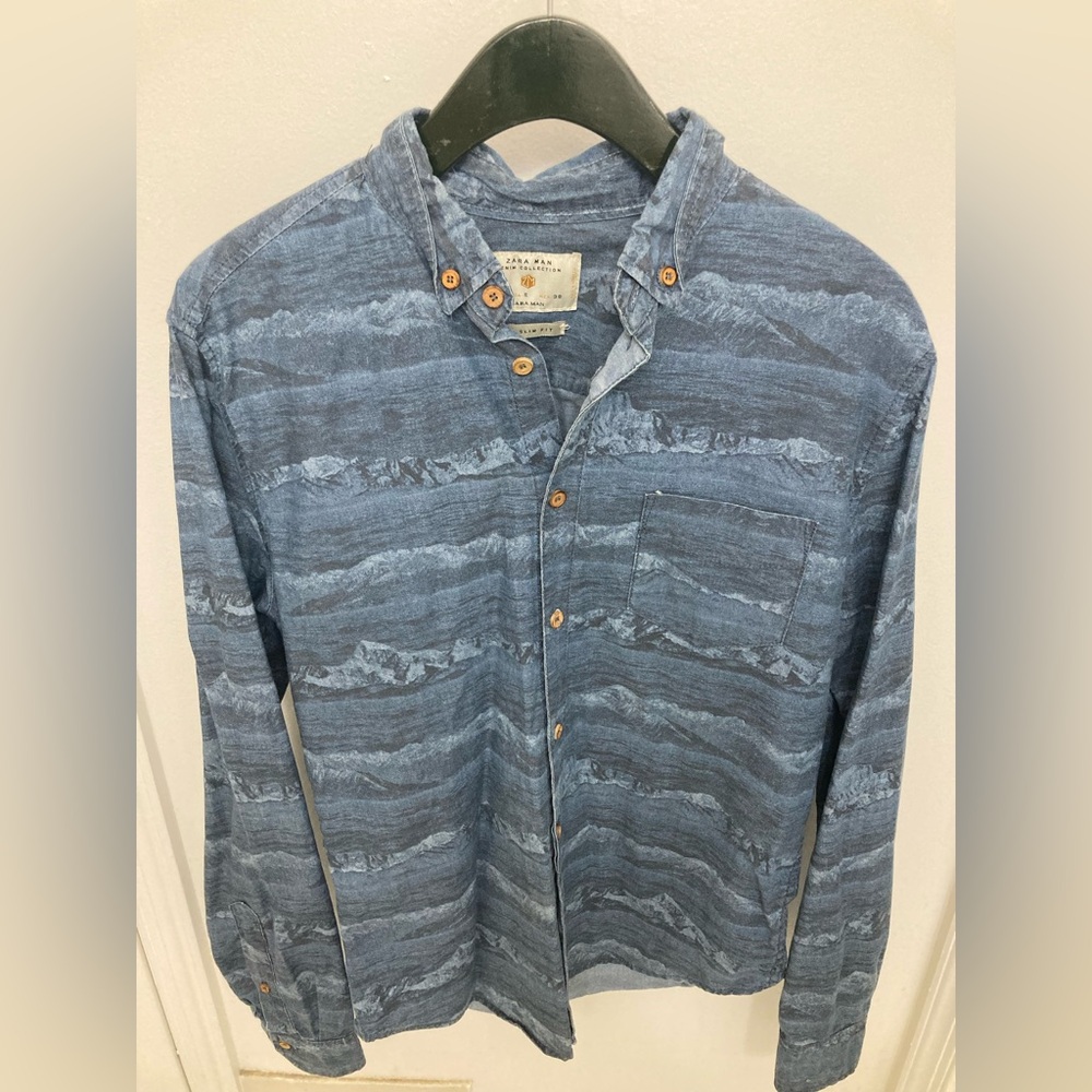 Zara Denim Blue Shirt with Wooden Buttons